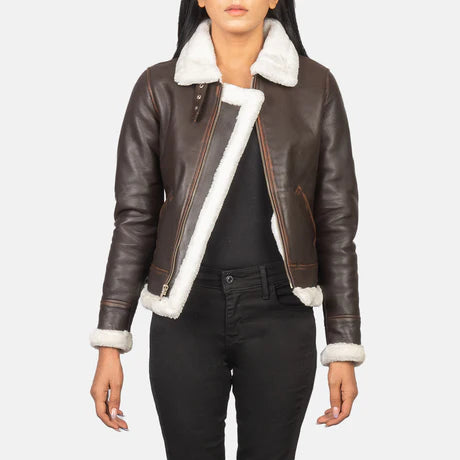 Women's Brown Aviator Shearling Jacket