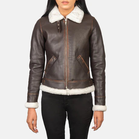 Sherilyn B-3 Black & White Leather Bomber Jacket