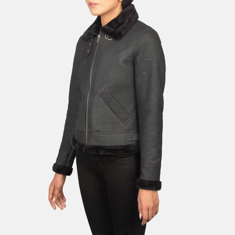Sherilyn B-3 Black & White Leather Bomber Jacket