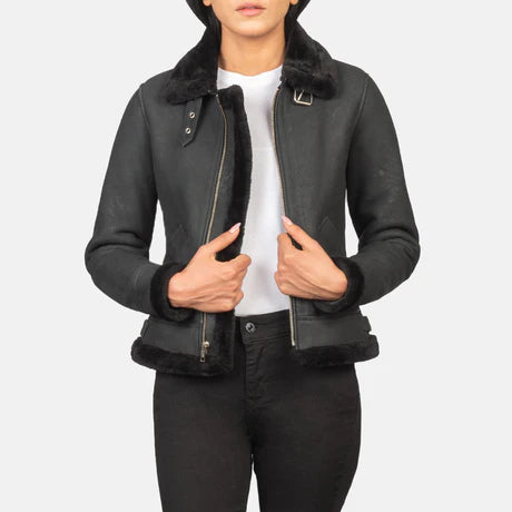 Sherilyn B-3 Black & White Leather Bomber Jacket