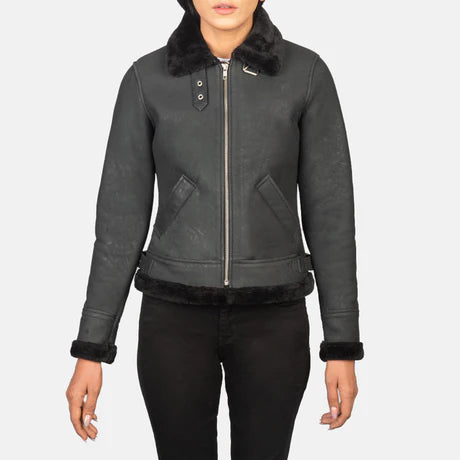 Sherilyn B-3 Black & White Leather Bomber Jacket