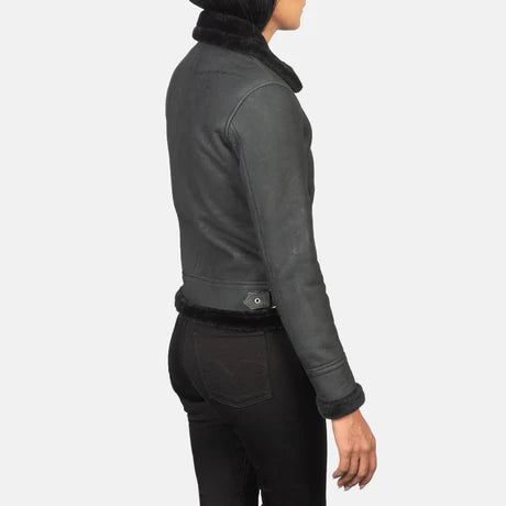 Sherilyn B-3 Black & White Leather Bomber Jacket