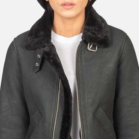 Sherilyn B-3 Black & White Leather Bomber Jacket