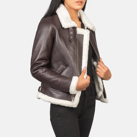 Sherilyn B-3 Black & White Leather Bomber Jacket