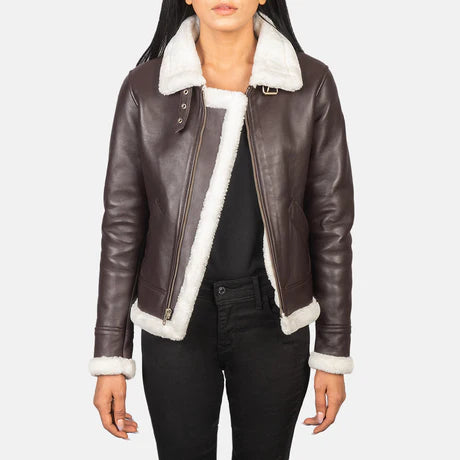 Sherilyn B-3 Black & White Leather Bomber Jacket