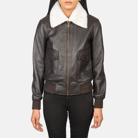 brown leather jacket women