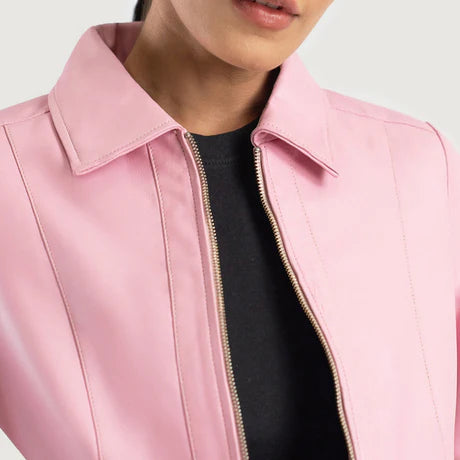 Vixen Pink Classic Collar Leather Jacket