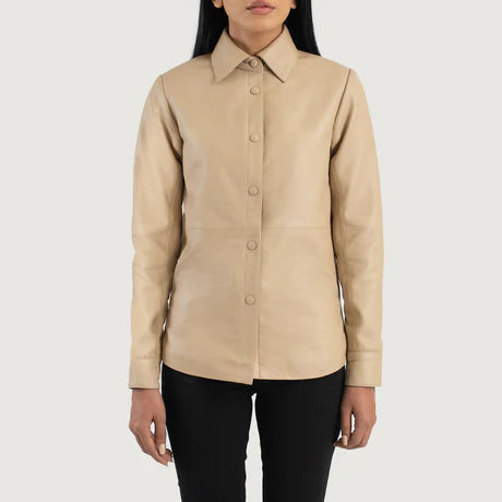 Zenith Beige Leather Shirt Jacket