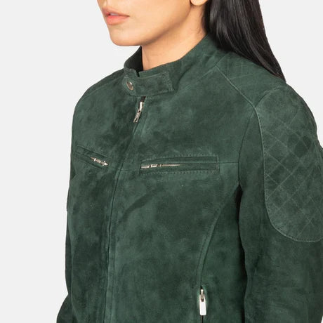 Women's Forest Green Suede Bomber Jacket