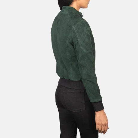 Women's Forest Green Suede Bomber Jacket 