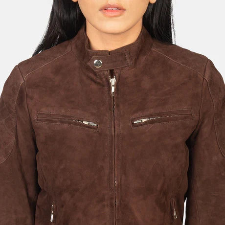 Women's Brown Suede Bomber Jacket 