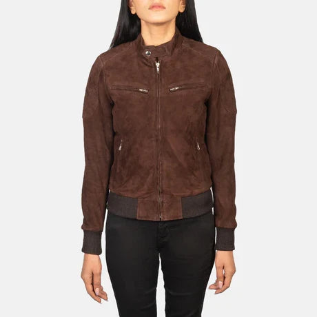 women's brown bomber jacket