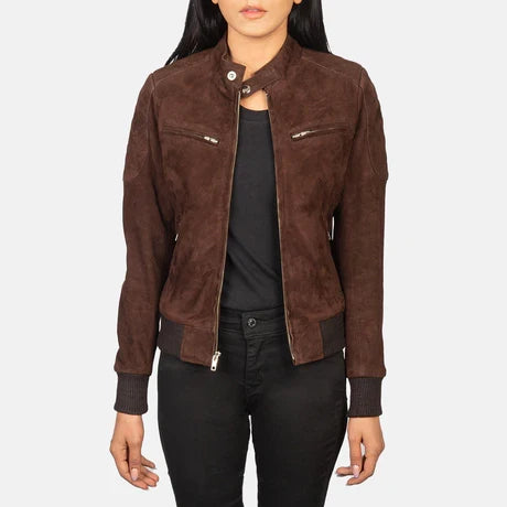 women's brown suede bomber jacket