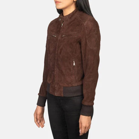 Women's Brown Suede Bomber Jacket