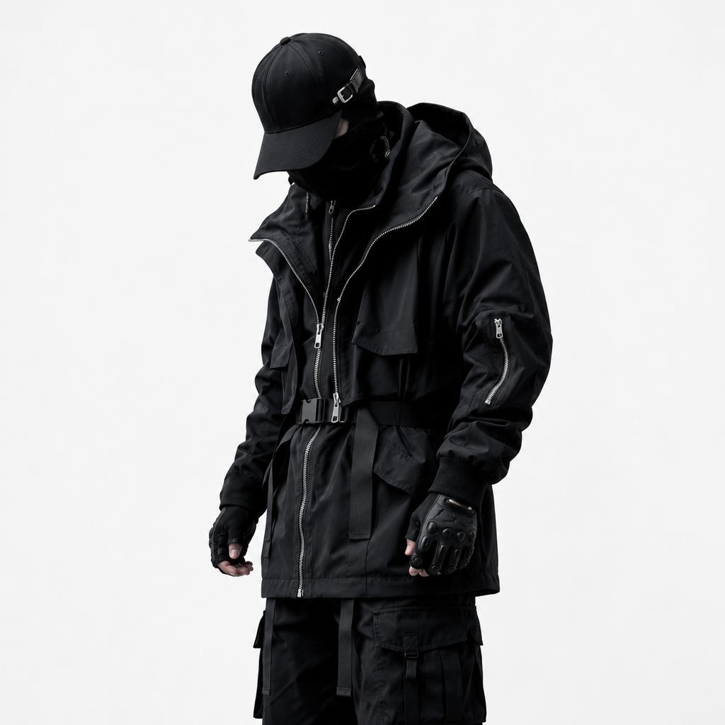 Men's Urban Techwear Belted Tactical Parka Jacket