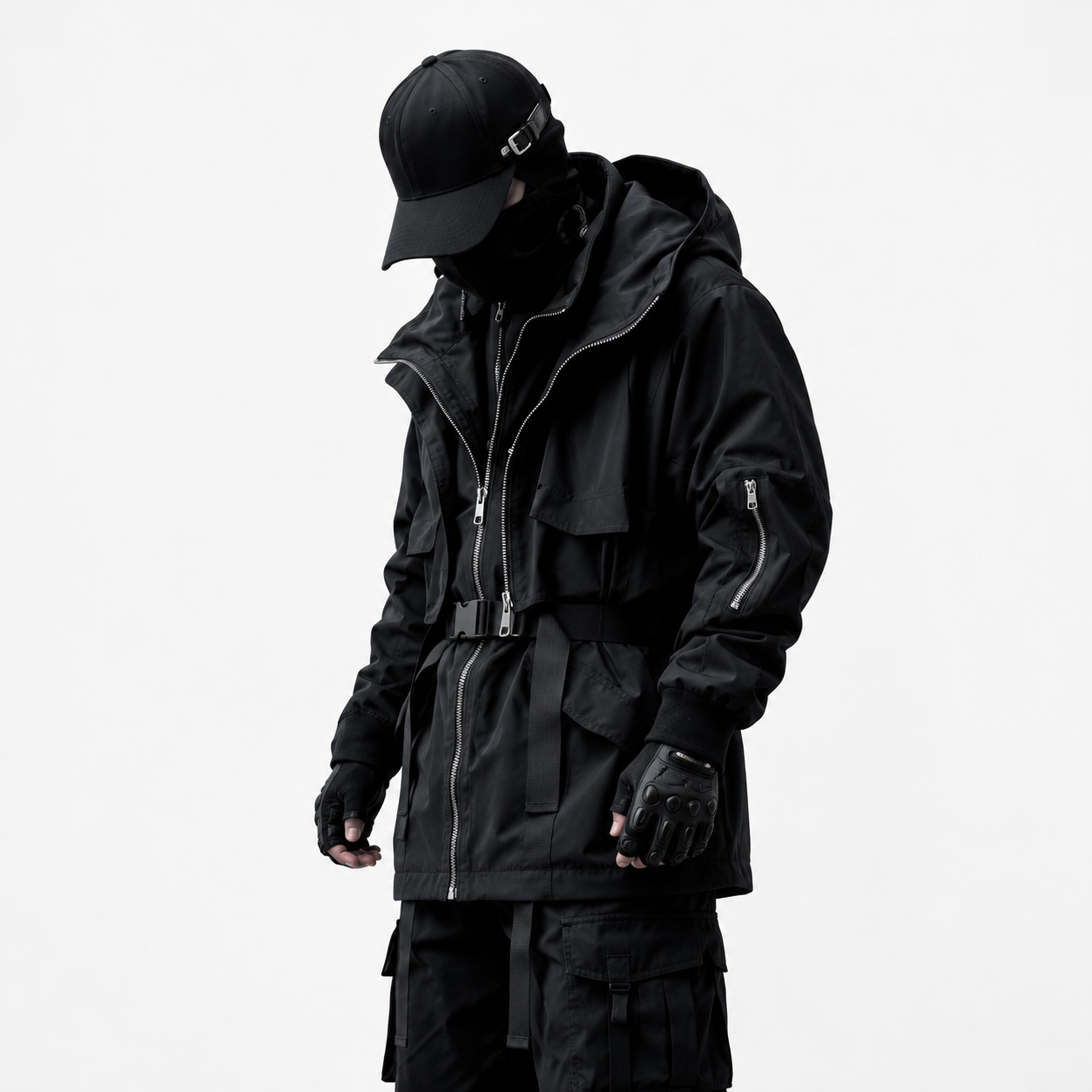 Men's Urban Techwear Belted Tactical Parka Jacket