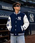  Navy Blue and White New York Yankees Varsity Jacket with NY Logo