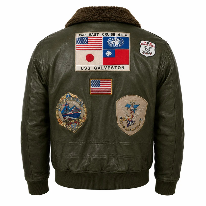 Olive Green Genuine Cowhide Leather Bomber Jacket