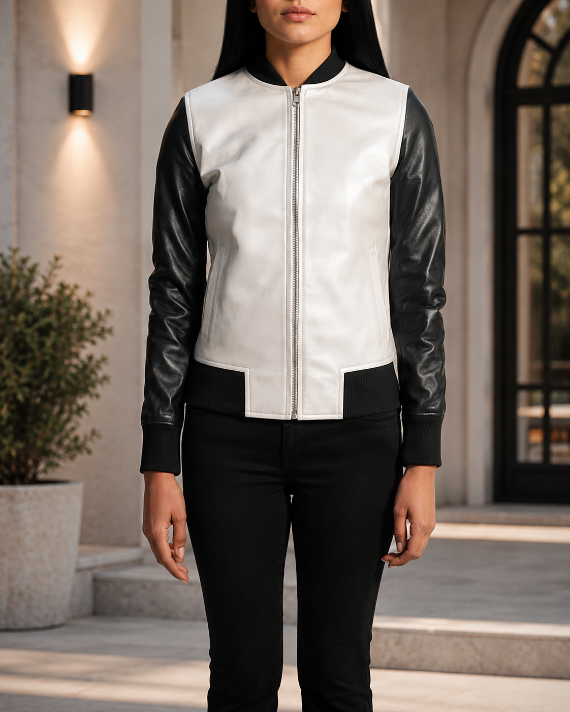 Cole Silver Leather Bomber Jacket