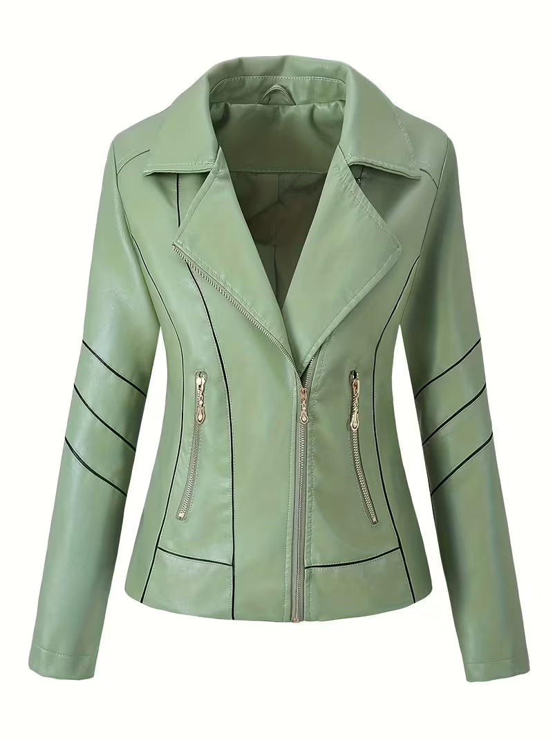 Faux-Leather Asymmetric Biker Jacket