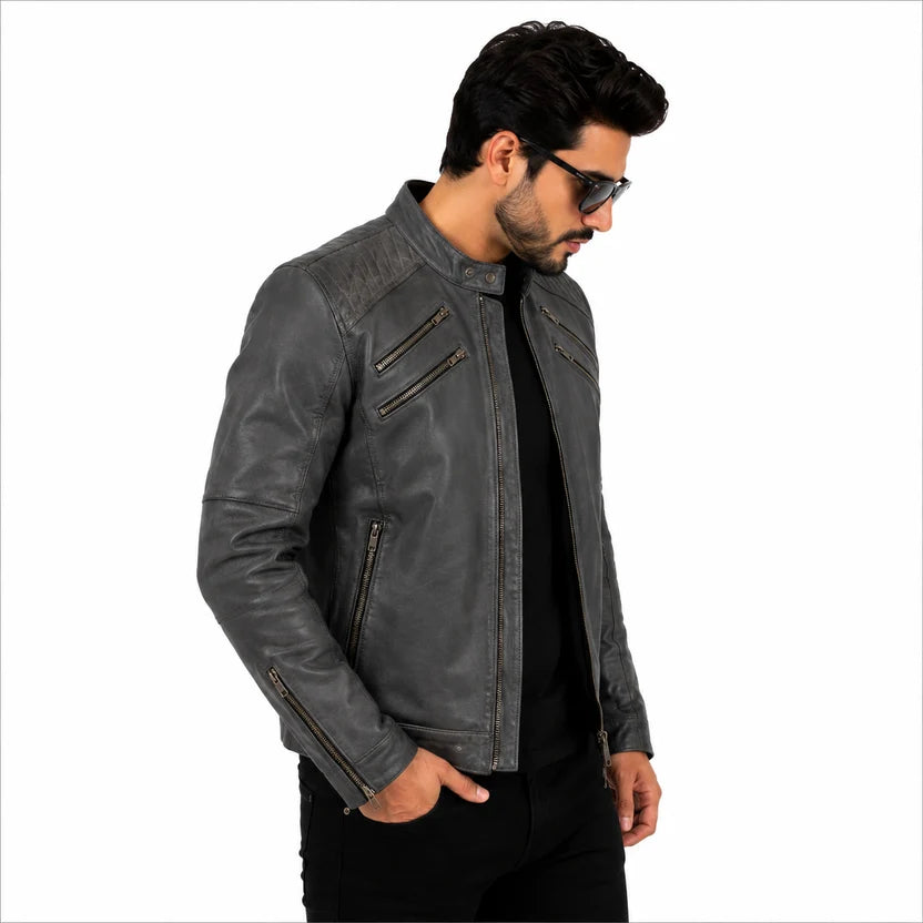 Grey Michael Jackson Inspired Leather Jacket