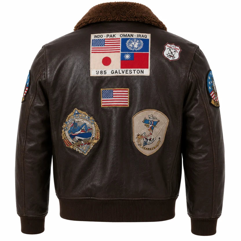 Men's Black Genuine Leather Top Gun Bomber Aviator Jacket