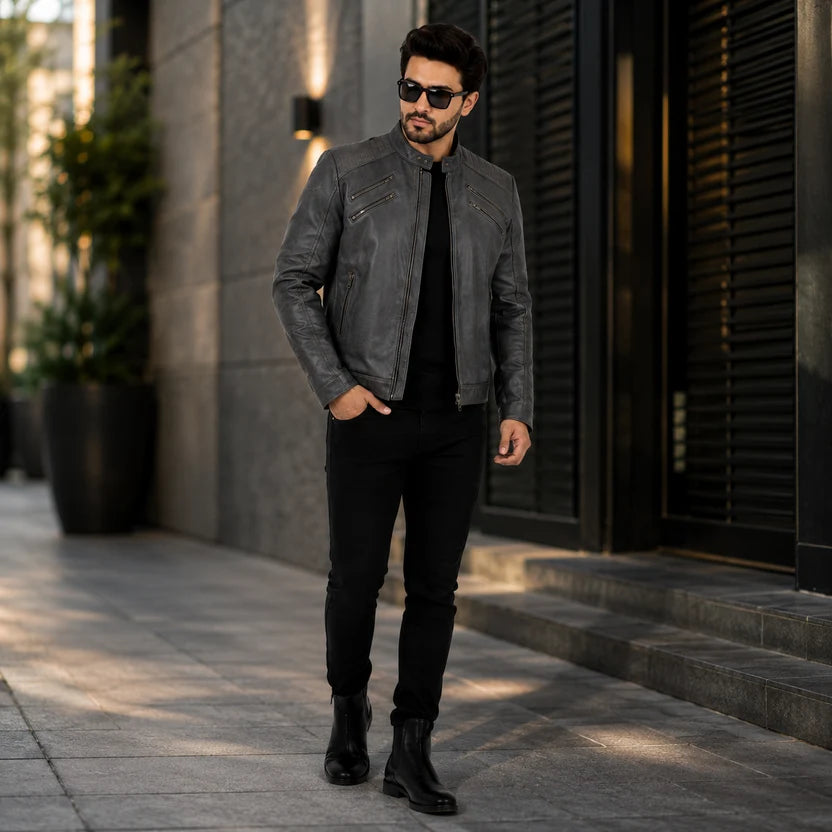 Grey Michael Jackson Inspired Leather Jacket