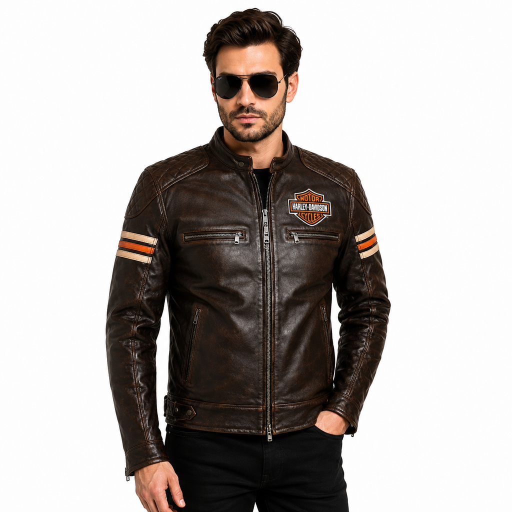 Men's Vintage Brown Leather Jacket with Aviator 