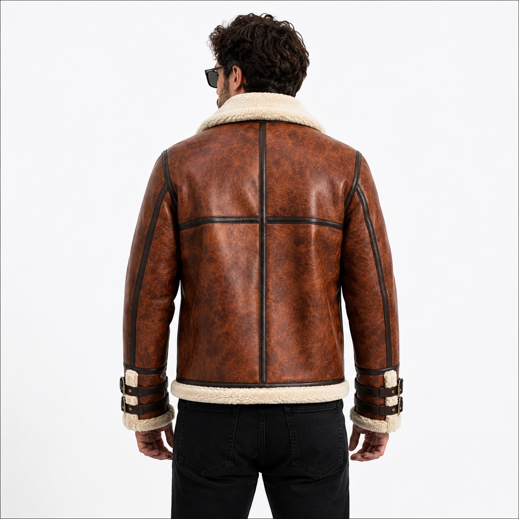 Men's Brown Faux Shearling Aviator Flight Jacket
