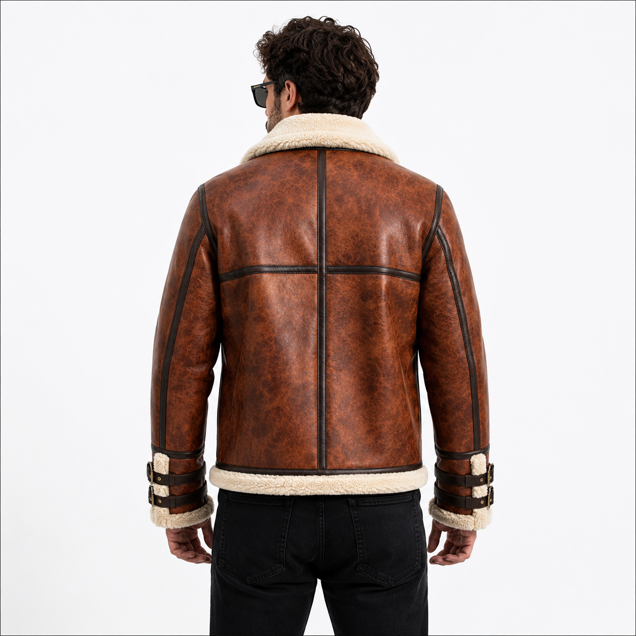 Men's Brown Faux Shearling Aviator Flight Jacket