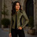 Women's Olive Green Cafe Racer Leather