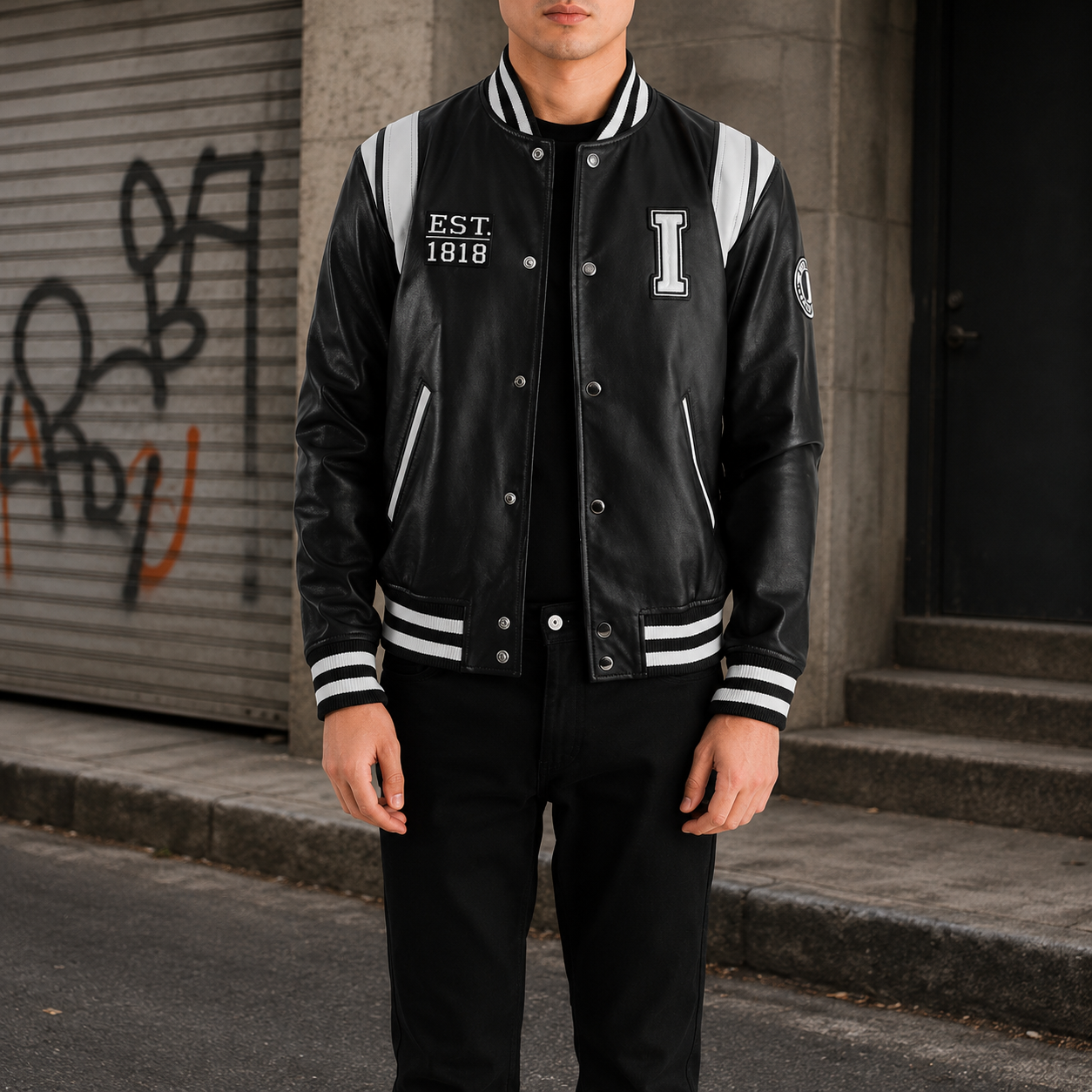 Liberte Illinois Black Leather Varsity Jacket