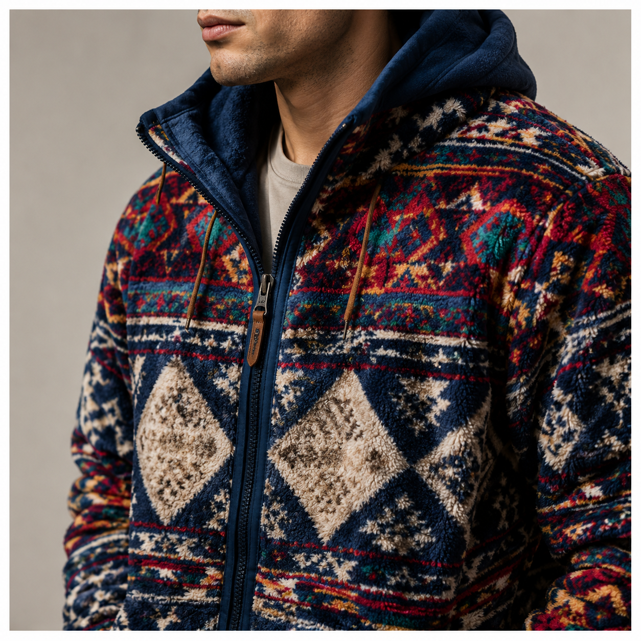 Navy Aztec Diamond Pattern Sherpa Fleece