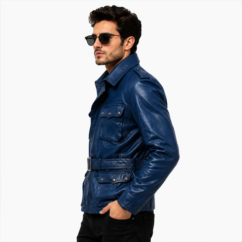 royal blue leather biker jacket