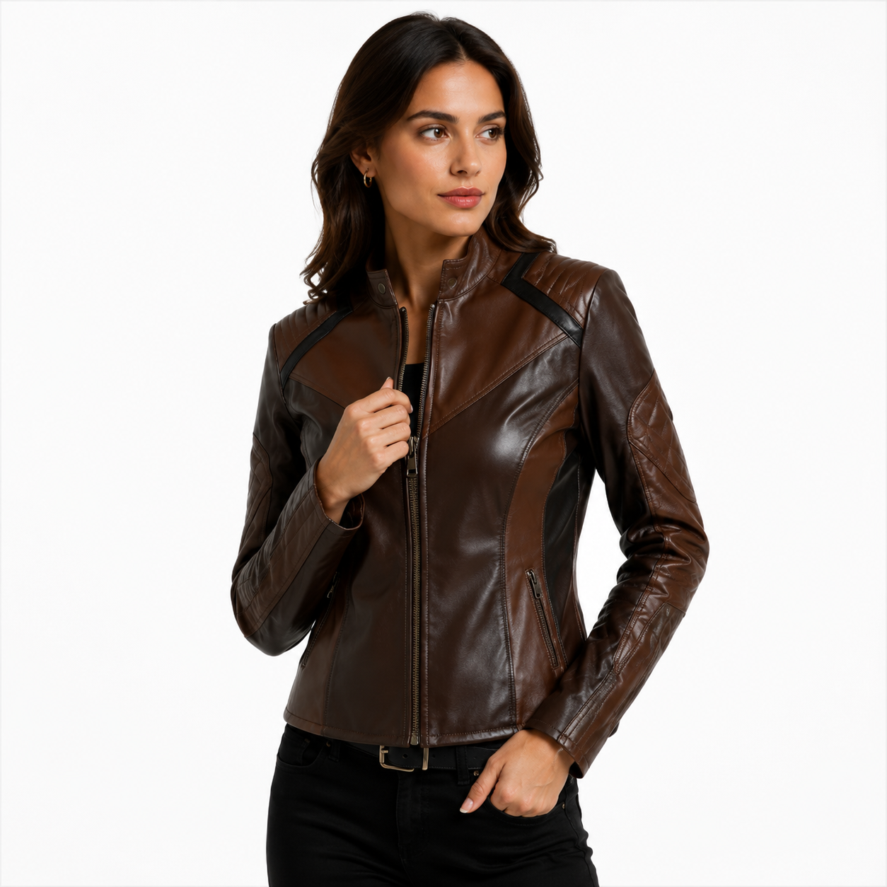 Women's Brown Cafe Racer Leather Jacket