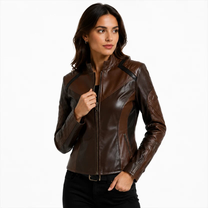women's brown leather jacket