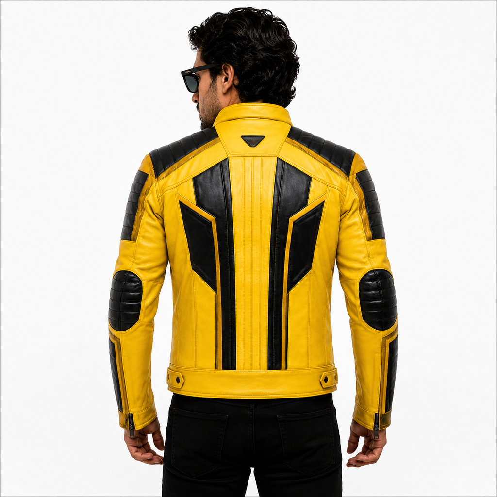 Men's Yellow & Black Racer Leather Jacket