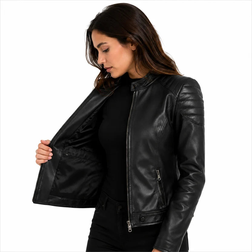 Black Genuine Leather Cafe Racer