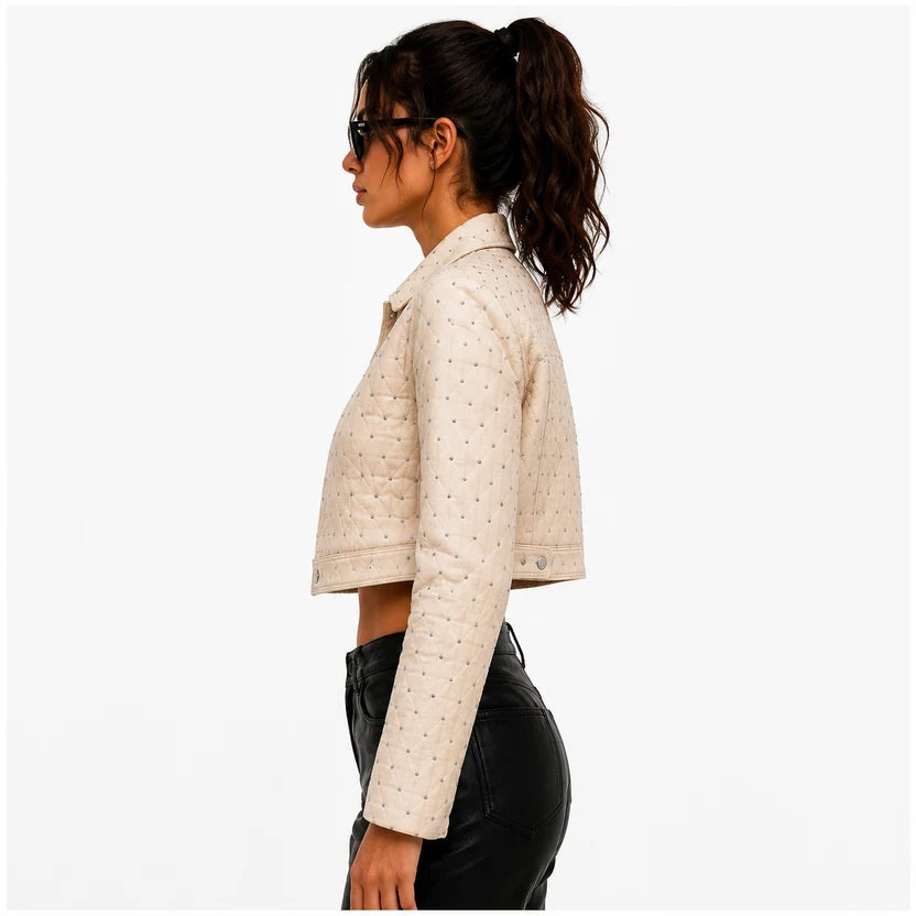women's beige leather jacket