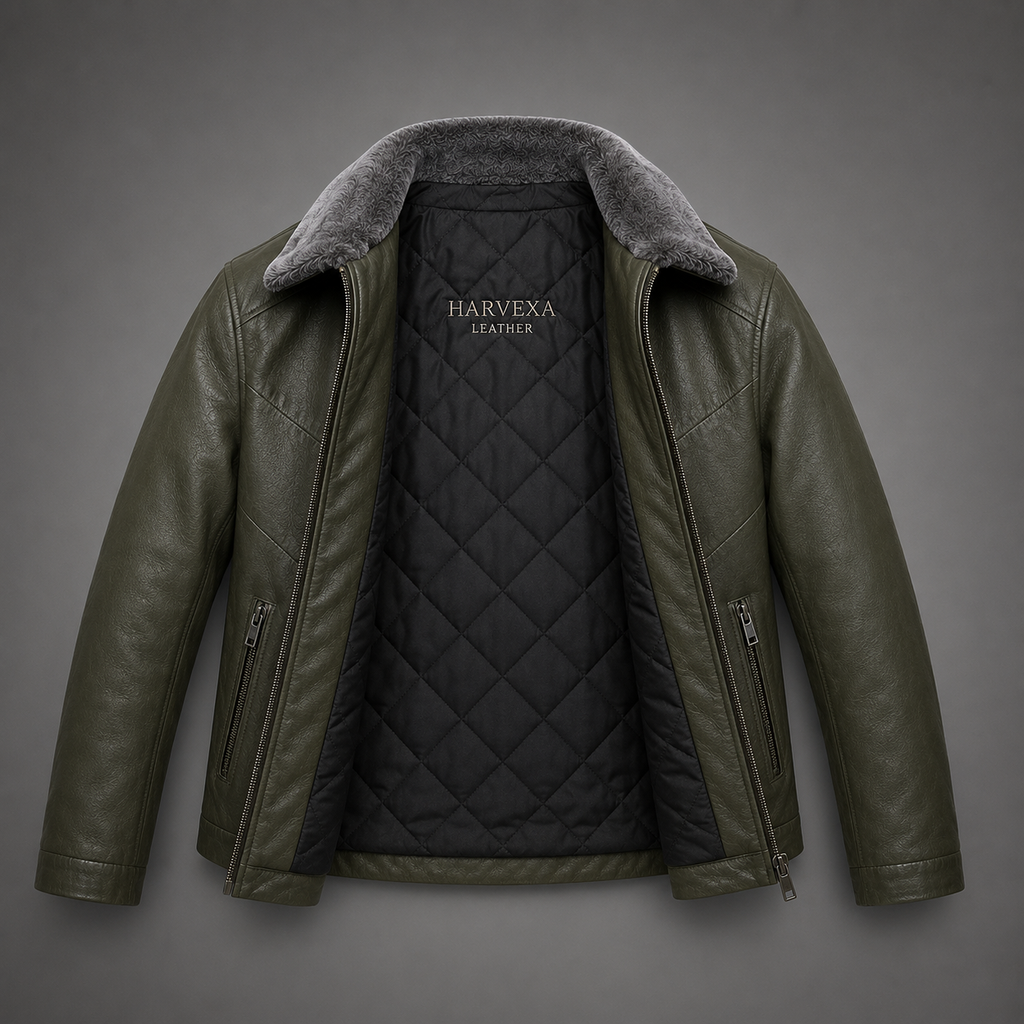 Men's olive green leather jacket
