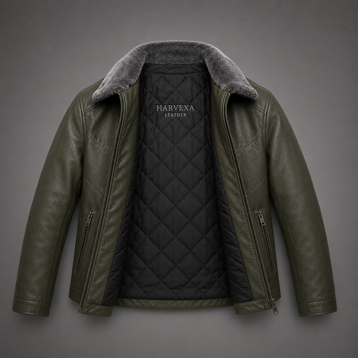 Men's olive green leather jacket