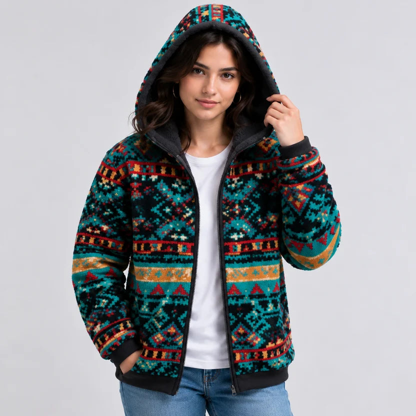 women's Yellowstone inspired western aztec zip hoodie