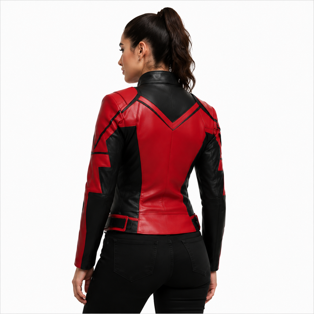 Women's Geometric Panel Leather Motorcycle Jacket