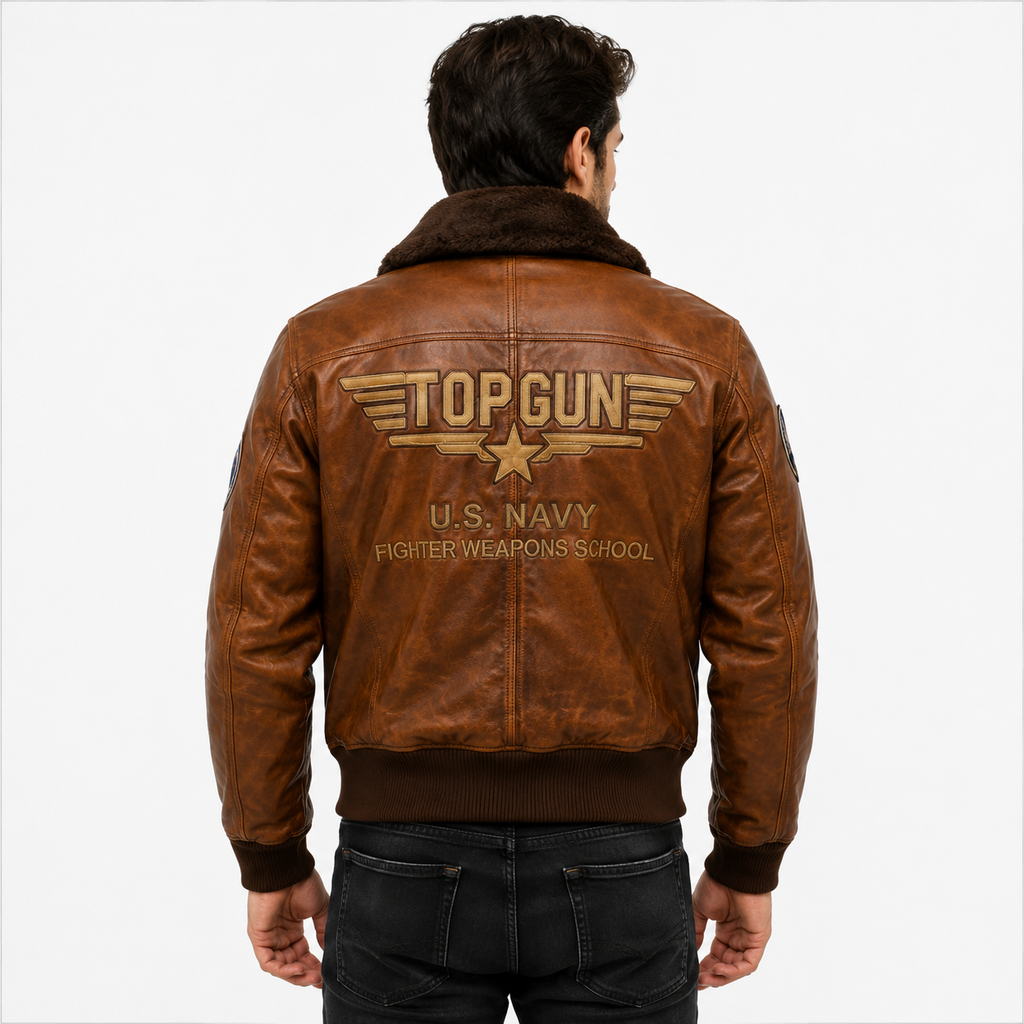 Men's Tan Brown Top Gun G-1 Flight Leather Jacket