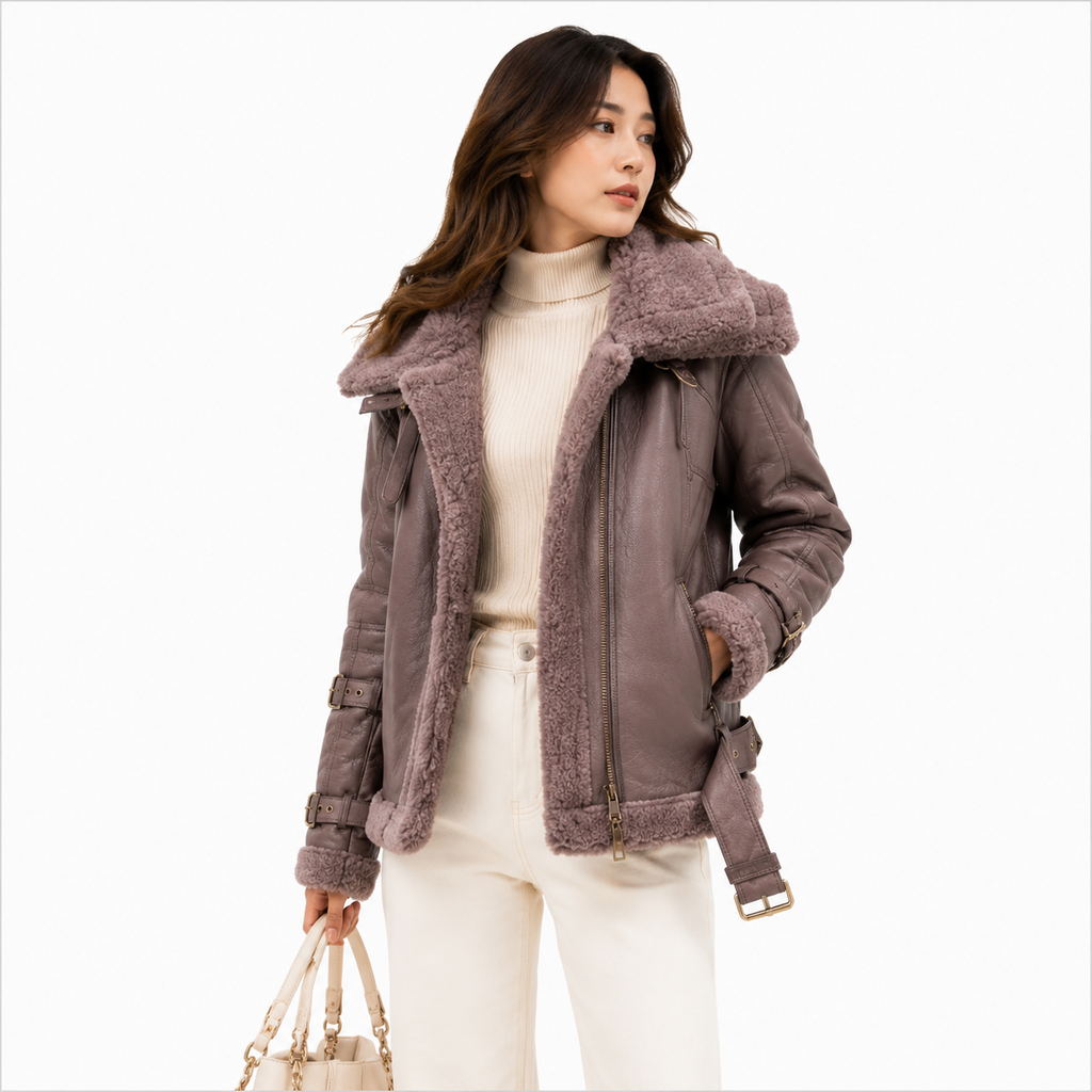 Velocite Oversized Leather Shearling Jacket
