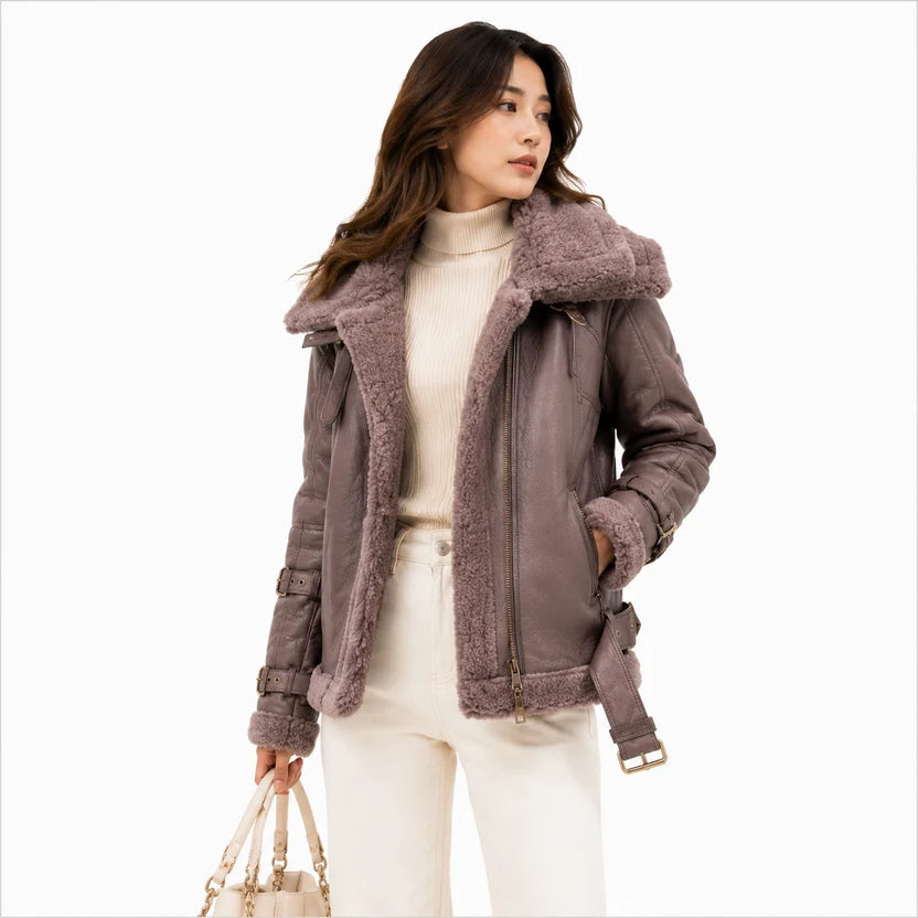 women's mauve brown aviator jacket