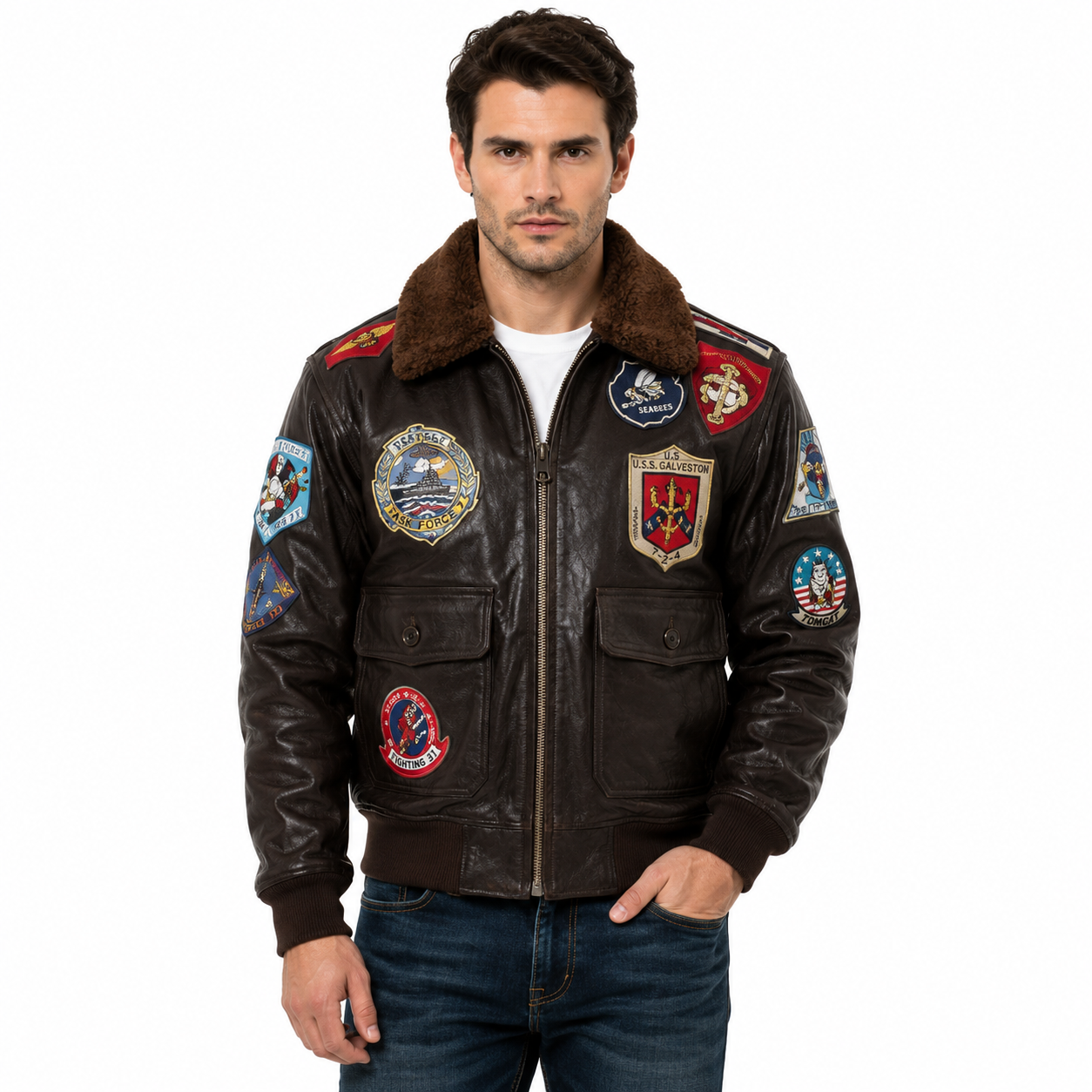 Dark brown A-2/G-1 style flight jacket