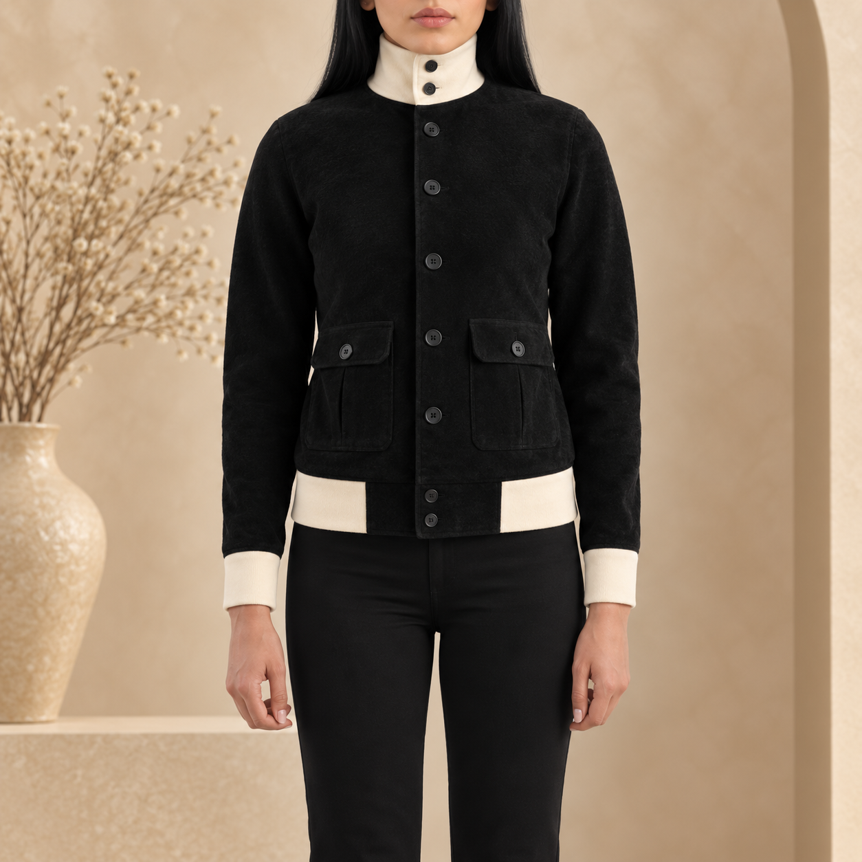 Sasha A1 Black Suede Bomber Jacket