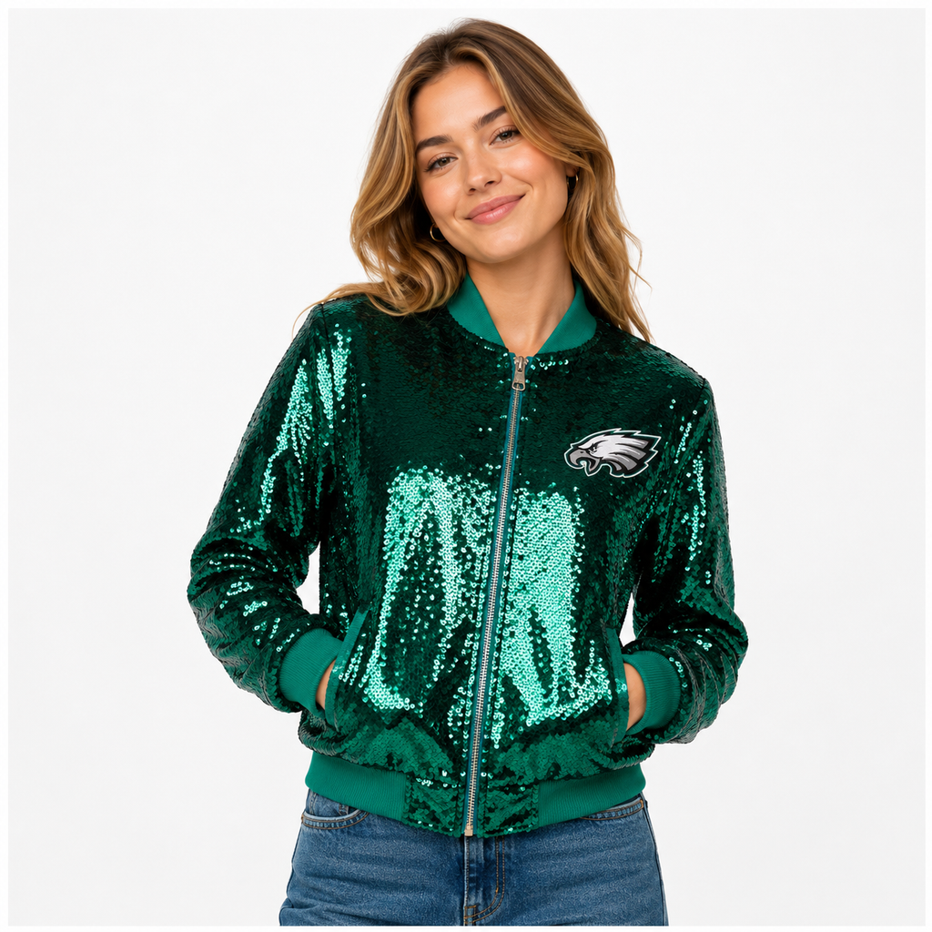Philadelphia Eagles Full-Zip Sequin Bomber Jacket