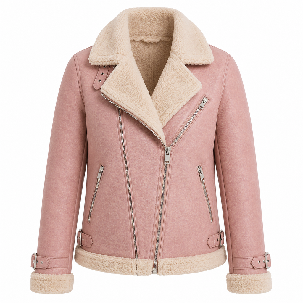 Women's Pink Shearling Aviator Jacket